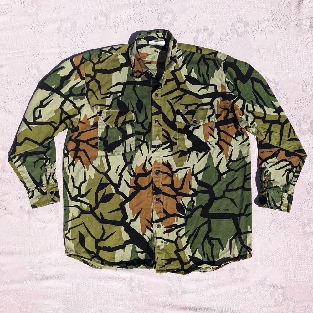 Vintage 90s Predator Camo Shirt Mens XL Button Up Hunting Long Sleeve Camouflage